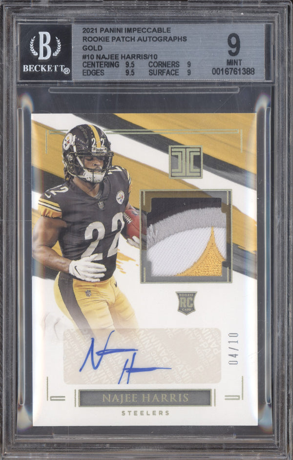 Najee Harris 2021 Panini Impeccable 10 Rookie Patch Auto Gold RC 4/10 BGS 9