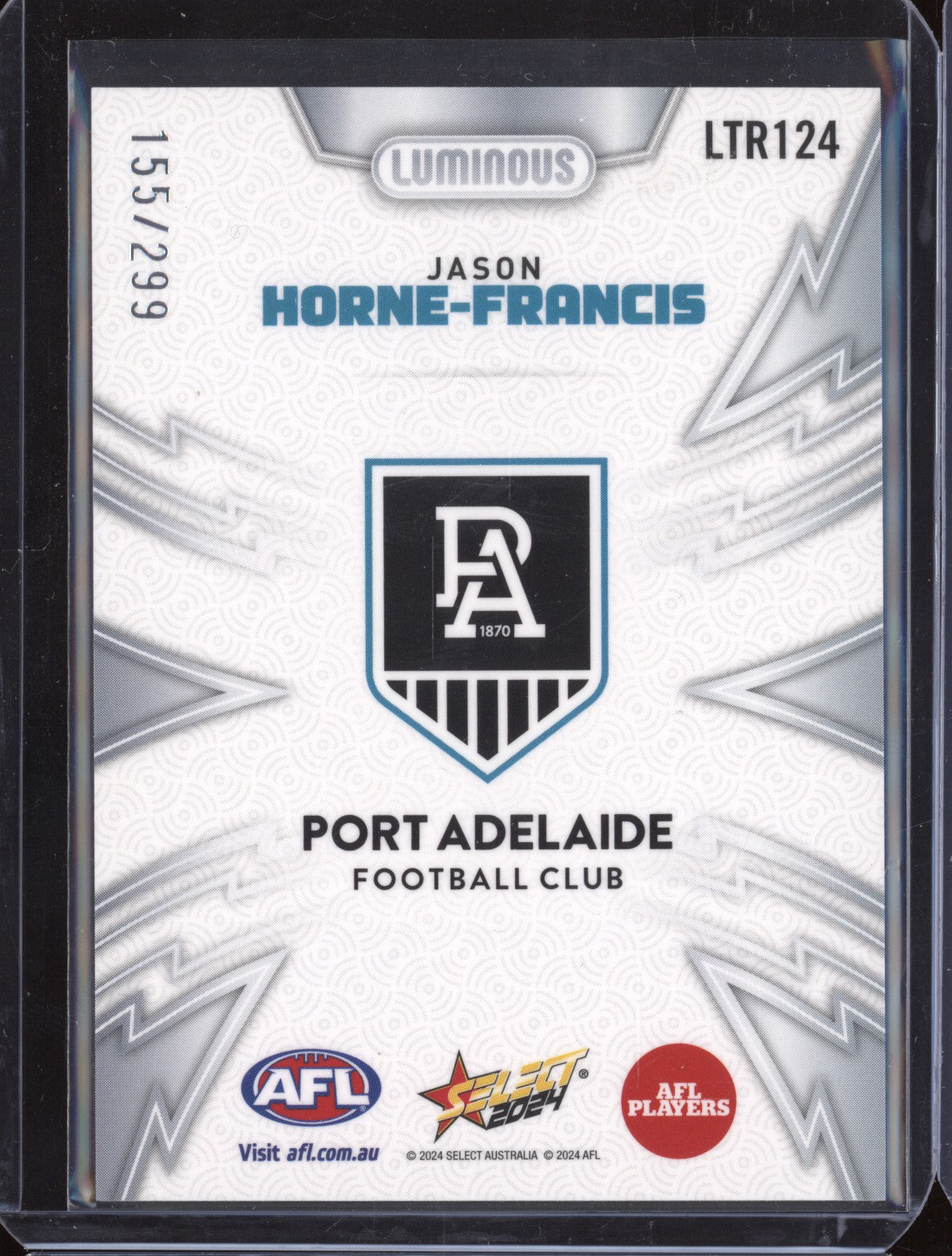 Jason Horne-Francis 2024 Select Footy Stars Luminous Thunderbolt Refractor /299