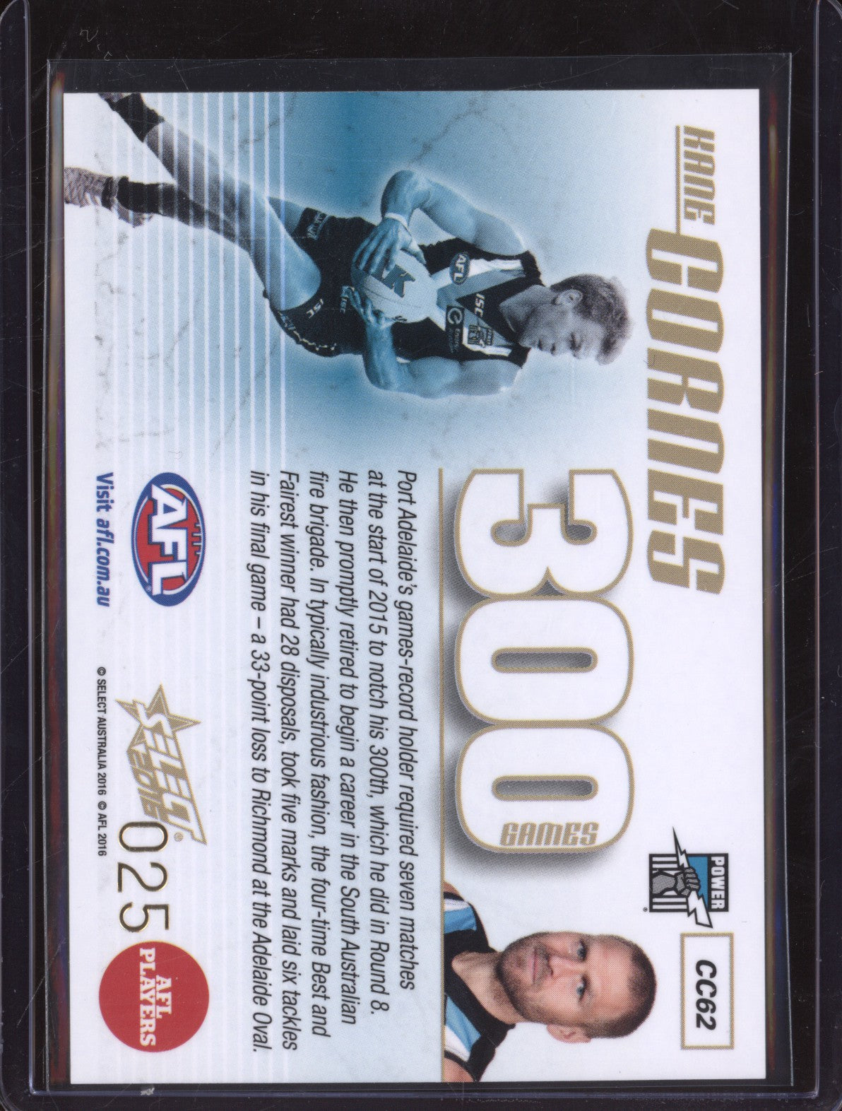 Kane Cornes 2016 Select Certified CC62 300 Game Case Card 25