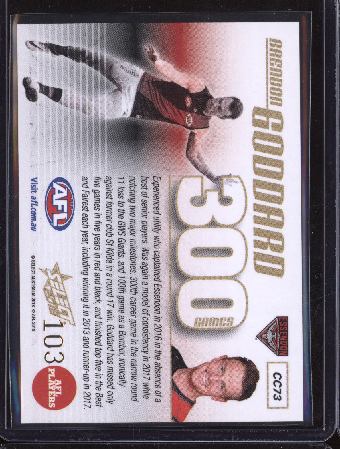 Brendon Goddard 2018 Select Legacy CC73 300 Game Case Card 103