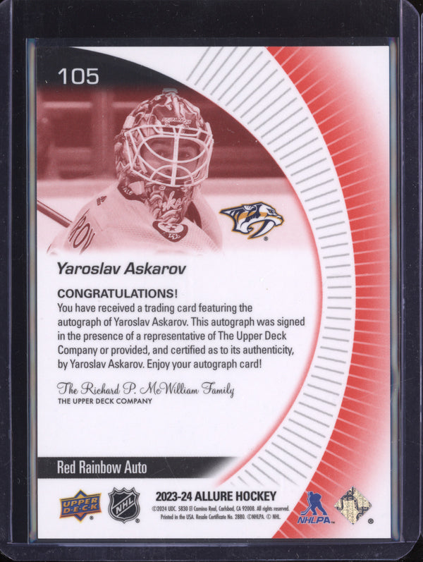 Yaroslav Askarov 2023-24 Upper Deck Allure 105 Red Rainbow Auto RC