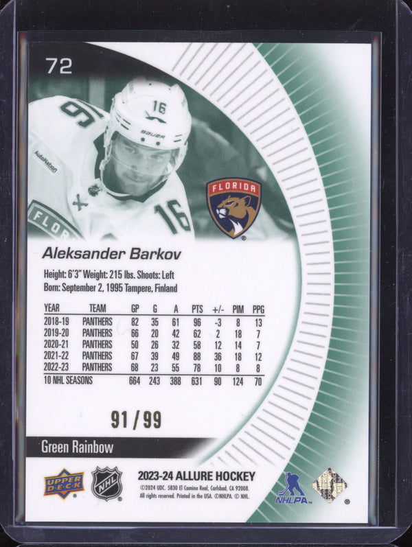 Aleksander Barkov 2023-24 Upper Deck Allure 72 Green Rainbow 91/99