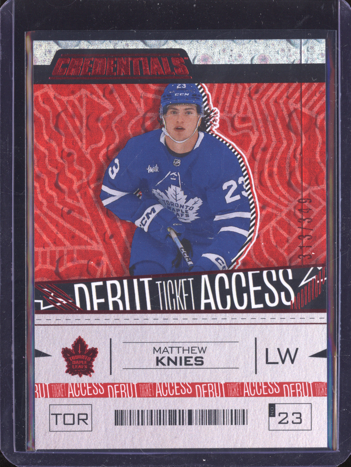 Matthew Knies 2023-24 Upper Deck Credentials 191 Debut Ticket Red RC 313/349