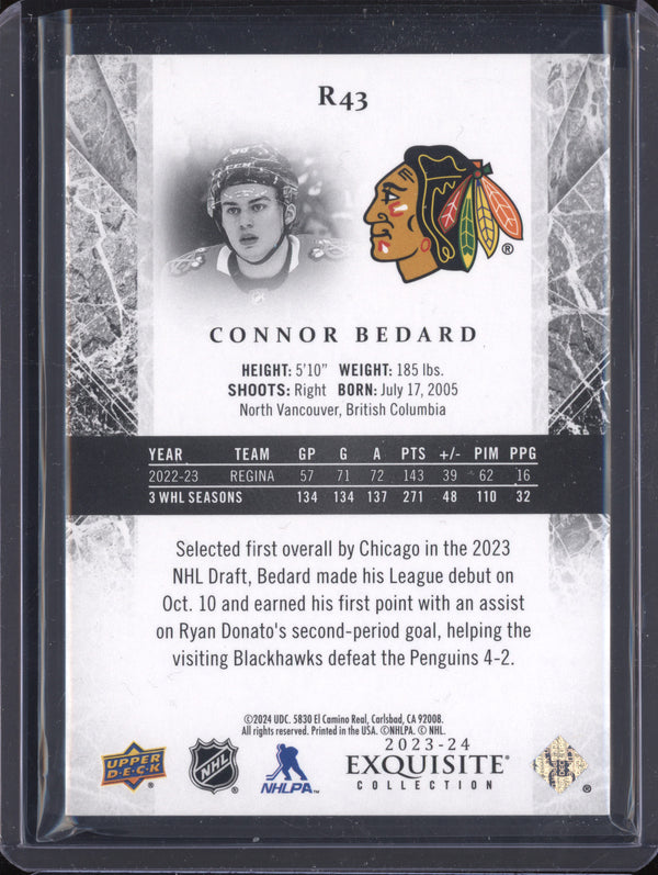 Connor Bedard 2023-24 Upper Deck Exquisite Collection R43 Rookies RC 8/499