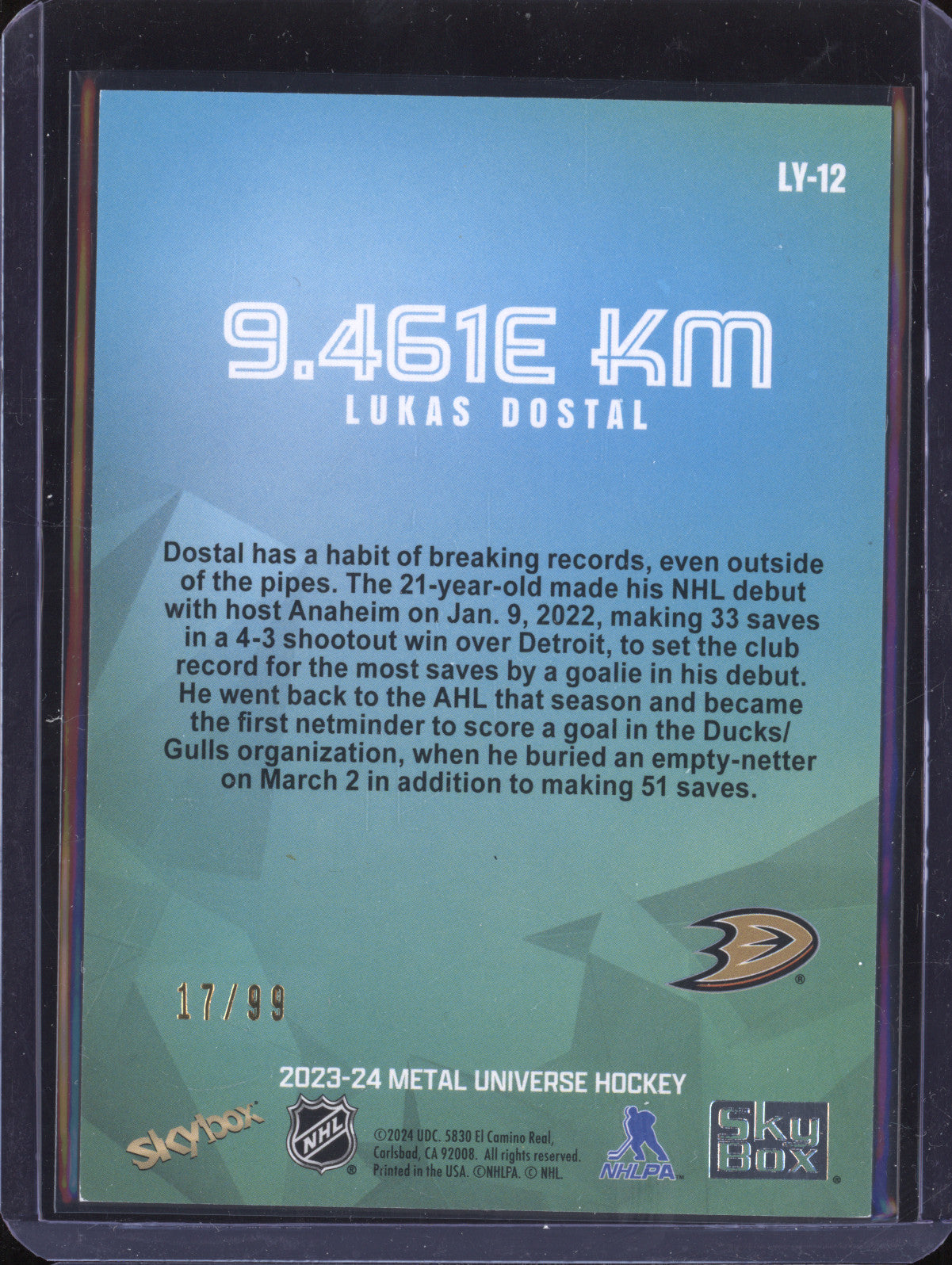 Lukas Dostal 2023-24 Sky Box Metal Universe LY-12 9.461e KM Gold 17/99