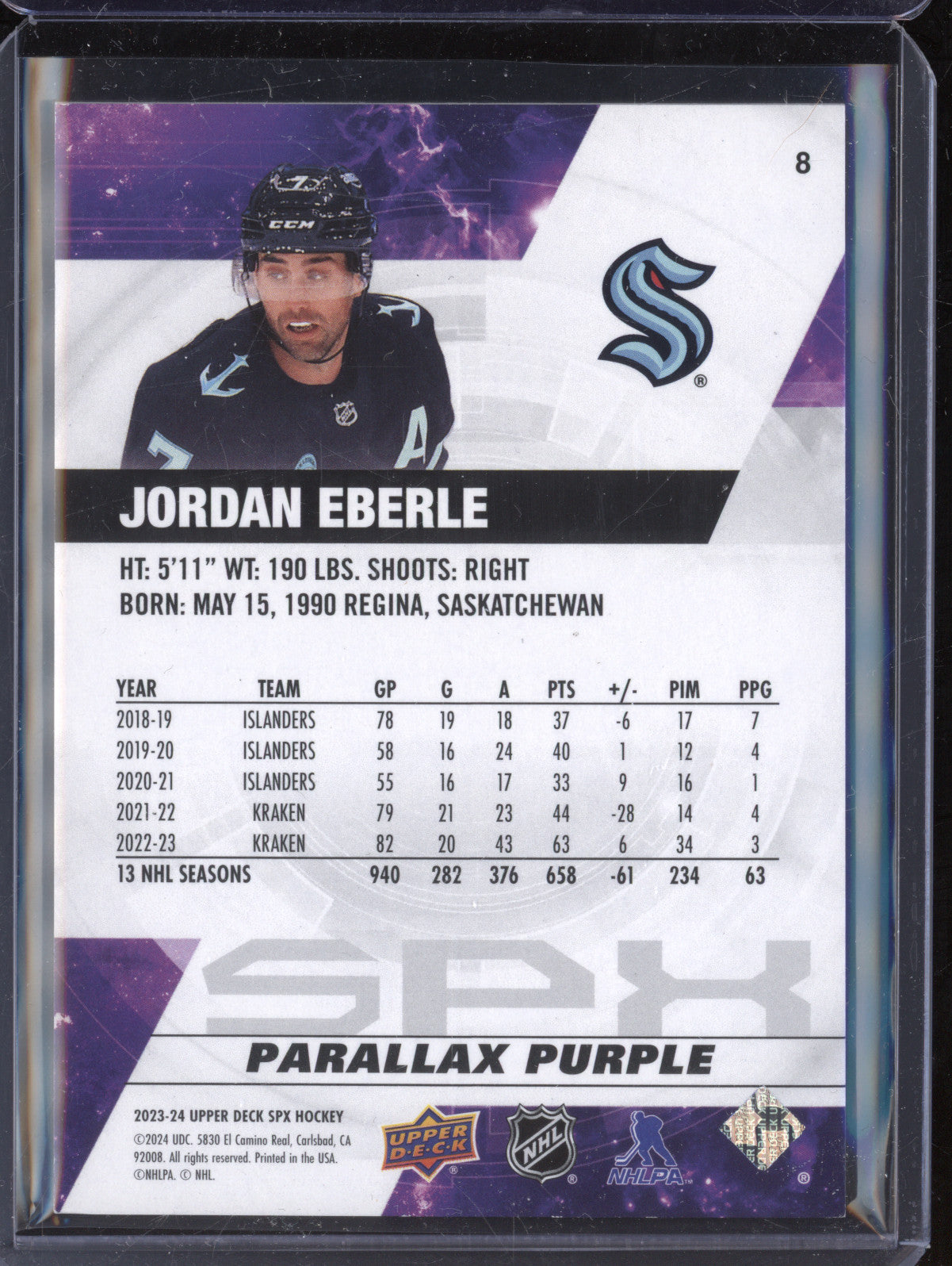 Jordan Eberle 2023-24 Upper Deck SPX 8 Purple Parallax 117/149