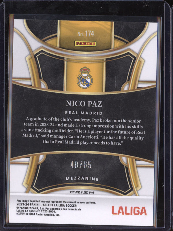 Nico Paz 2023-24 Panini La Liga International 174 Red Wave RC 48/65