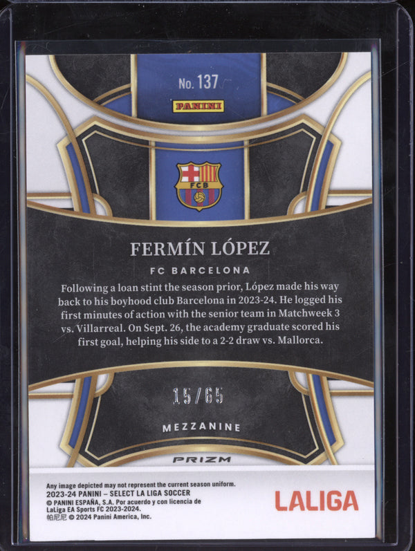 Fermin Lopez 2023-24 Panini La Liga International 137 Red Wave RC 15/65