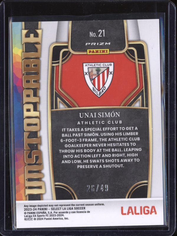 Unai Simon 2023-24 Panini La Liga International 21 Unstoppable Tie-Dye 26/49