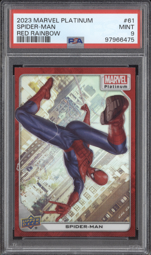 Spider-Man 2023 Upper Deck Marvel Platinum 61 Red Rainbow PSA 9