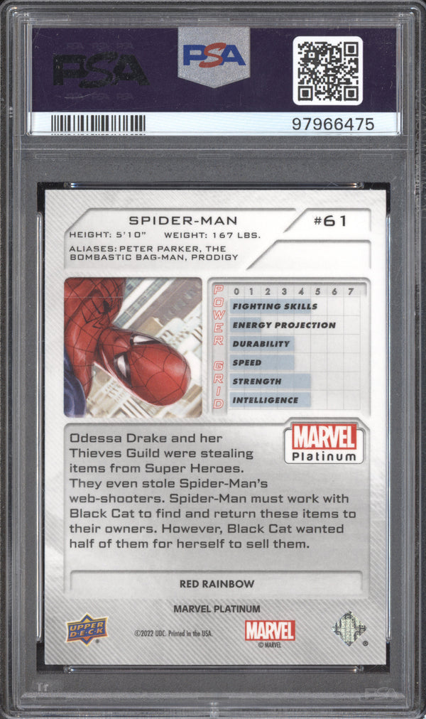 Spider-Man 2023 Upper Deck Marvel Platinum 61 Red Rainbow PSA 9