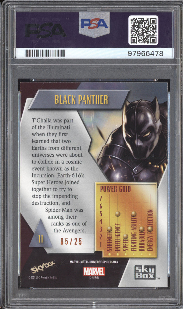 Black Panther 2022 Skybox Metal Universe Spider-Man Light FX Orange 5/25 PSA 8