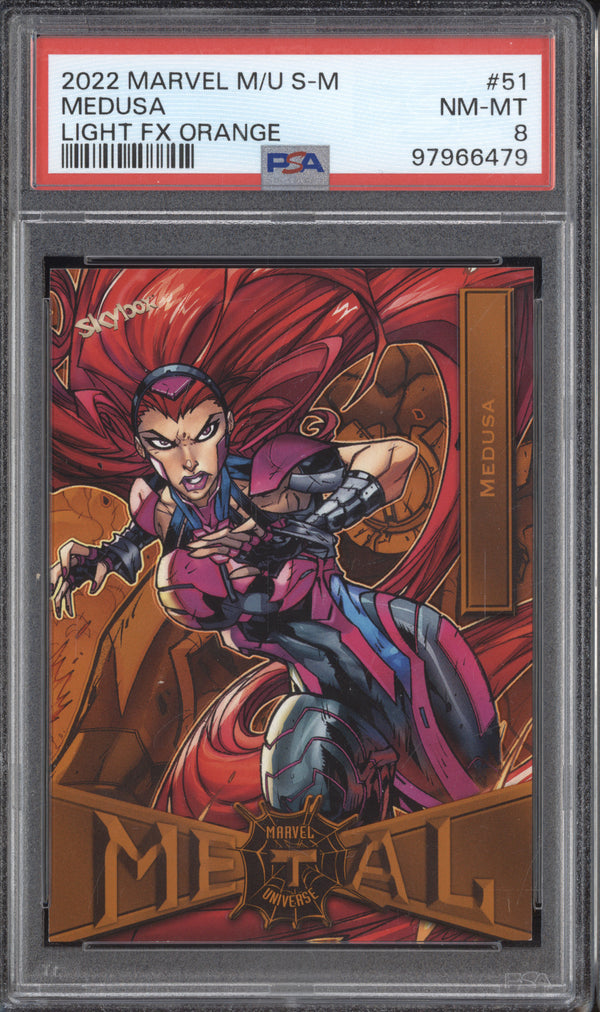 Medusa 2022 Skybox Metal Universe Spider-Man 51 Light FX Orange 12/25 PSA 8