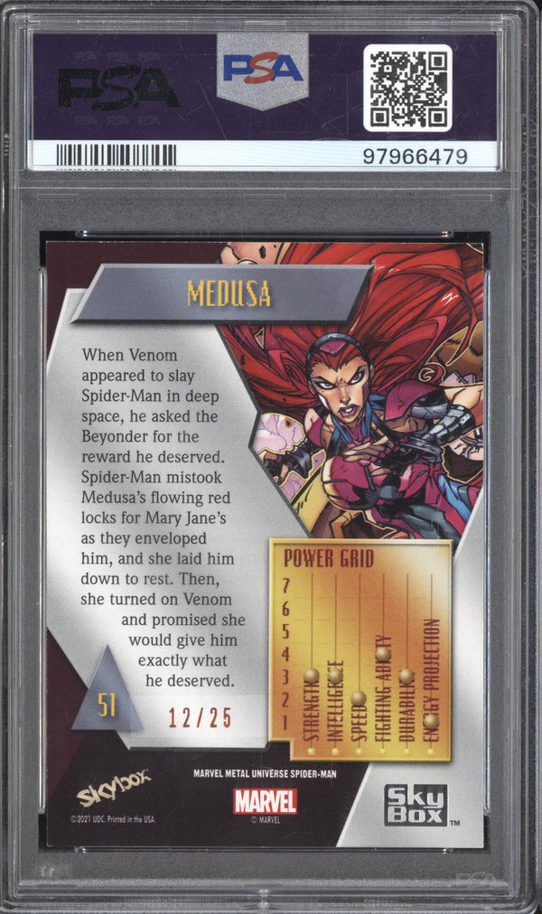 Medusa 2022 Skybox Metal Universe Spider-Man 51 Light FX Orange 12/25 PSA 8