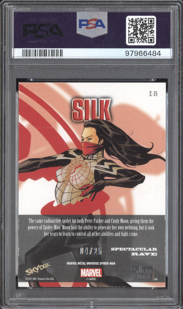 Silk 2022 Skybox Metal Universe Spider-Man Z-35 Z-Force Rave 4/25 PSA 7