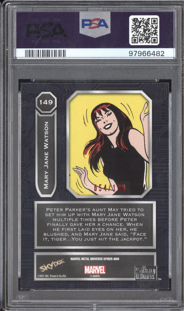 Mary Jane Watson 2022 Skybox Metal Universe Spider-Man 149 PMG Red 54/100 PSA 7