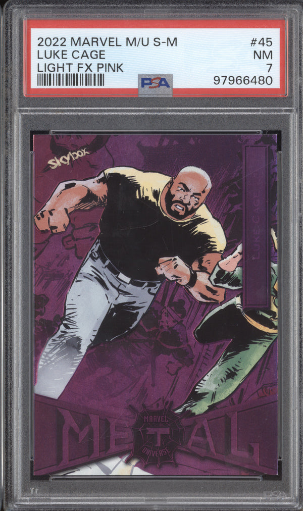 Luke Cage 2022 Skybox Metal Universe Spider-Man 45 Light FX Pink 1/75 PSA 7