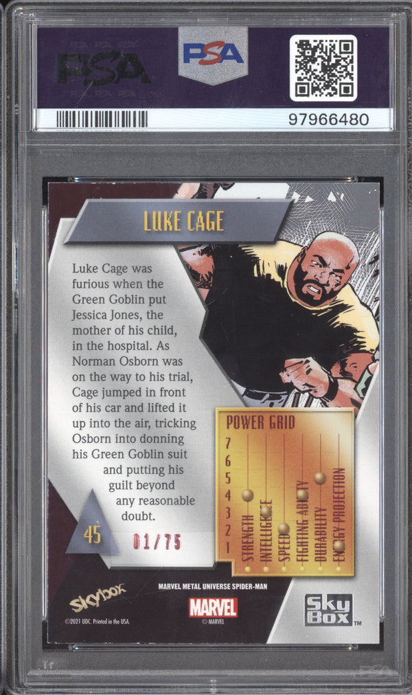 Luke Cage 2022 Skybox Metal Universe Spider-Man 45 Light FX Pink 1/75 PSA 7