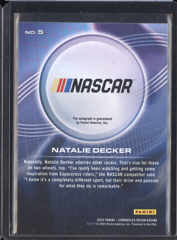 Natalie Decker 2023 Panini Chronicles Racing 5 Recon Auto