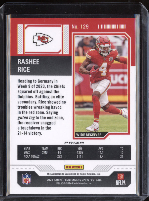 Rashee Rice 2023 Panini Contenders Optic 129 Rookie Ticket Auto Silver RPS RC