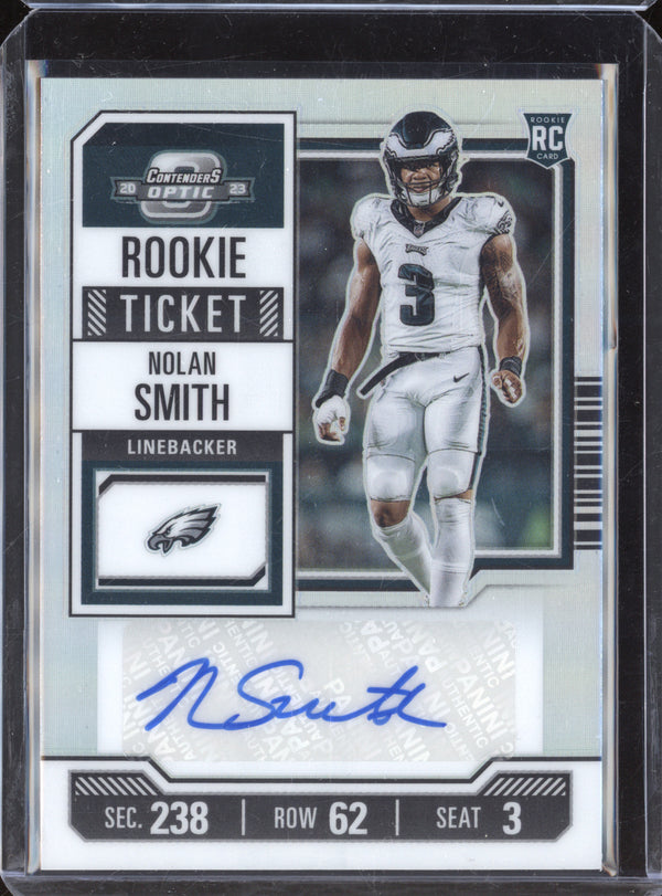 Nolan Smith 2023 Panini Contenders Optic 192 Rookie Ticket Auto Silver RC