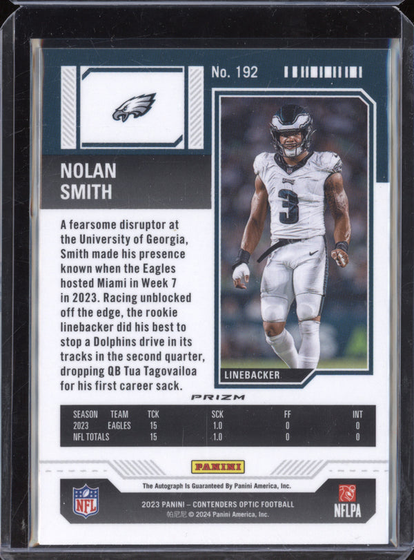 Nolan Smith 2023 Panini Contenders Optic 192 Rookie Ticket Auto Silver RC