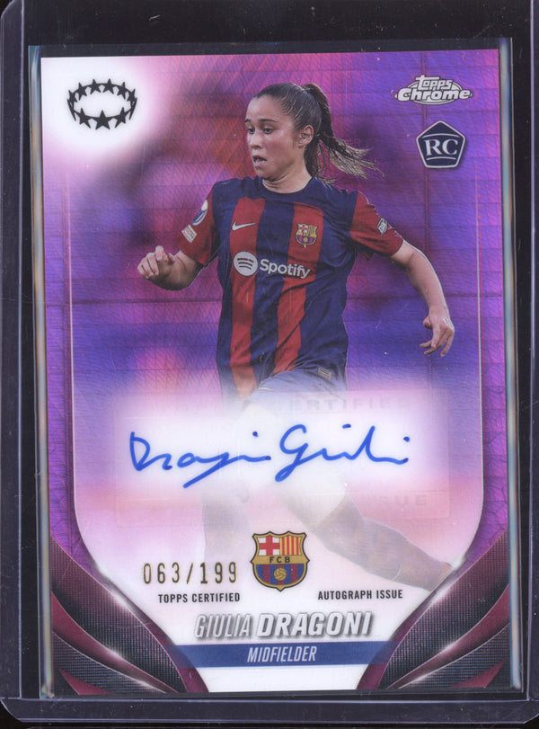 Giulia Dragoni 2023-24 Topps Chrome UEFA Women's A-GD Pink Prism Auto RC 63/199