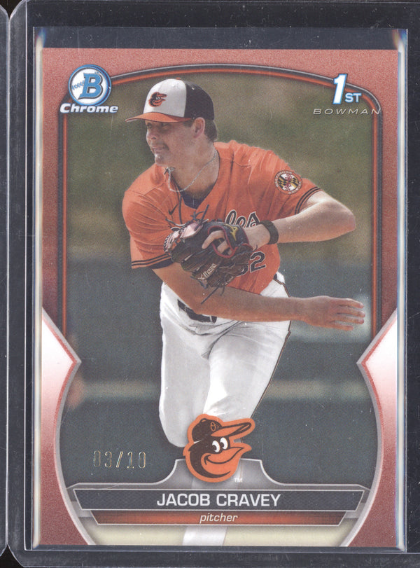 Jacob Cravey 2023 Bowman Draft BDC-189 Rose Gold Refractor 1st RC 3/10