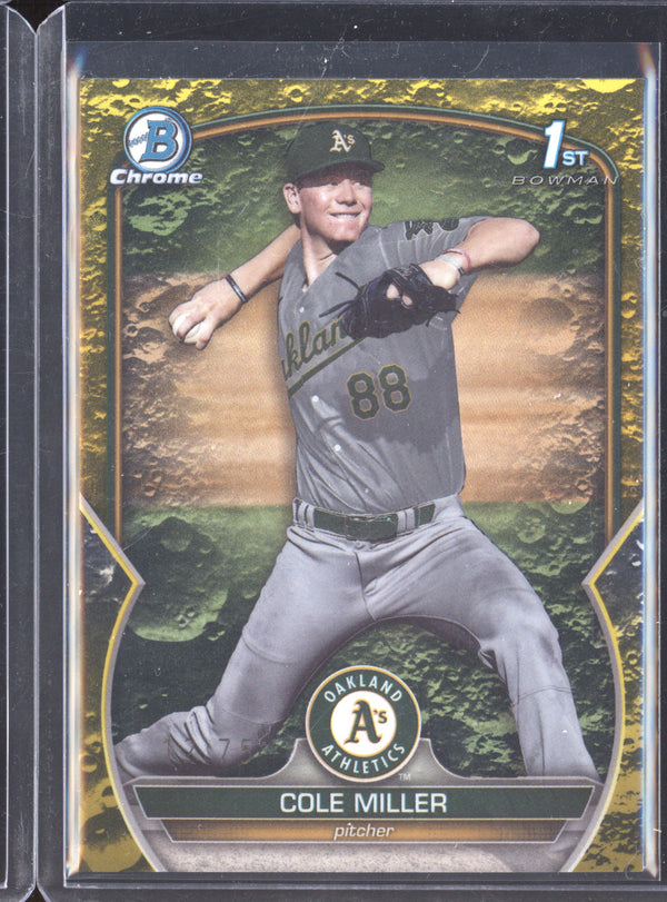 Cole Miller 2023 Bowman Draft BDC-51 Yellow Lunar Crater 1st RC 12/75