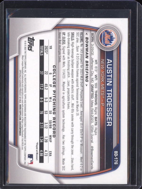 Austin Troesser 2023 Bowman Draft BD-176 Green 1st RC 72/99