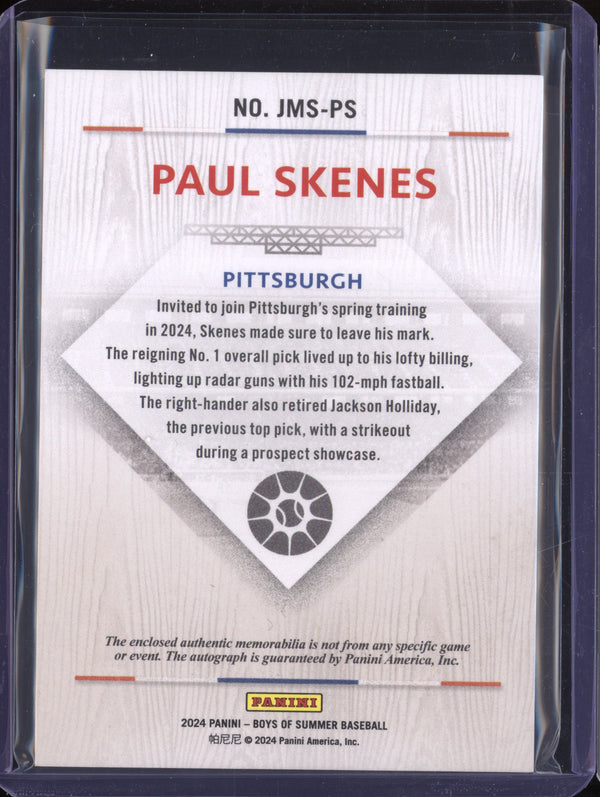 Paul Skenes 2024 Panini Boys of Summer Jumbo Material Patch Auto Red RC 7/49