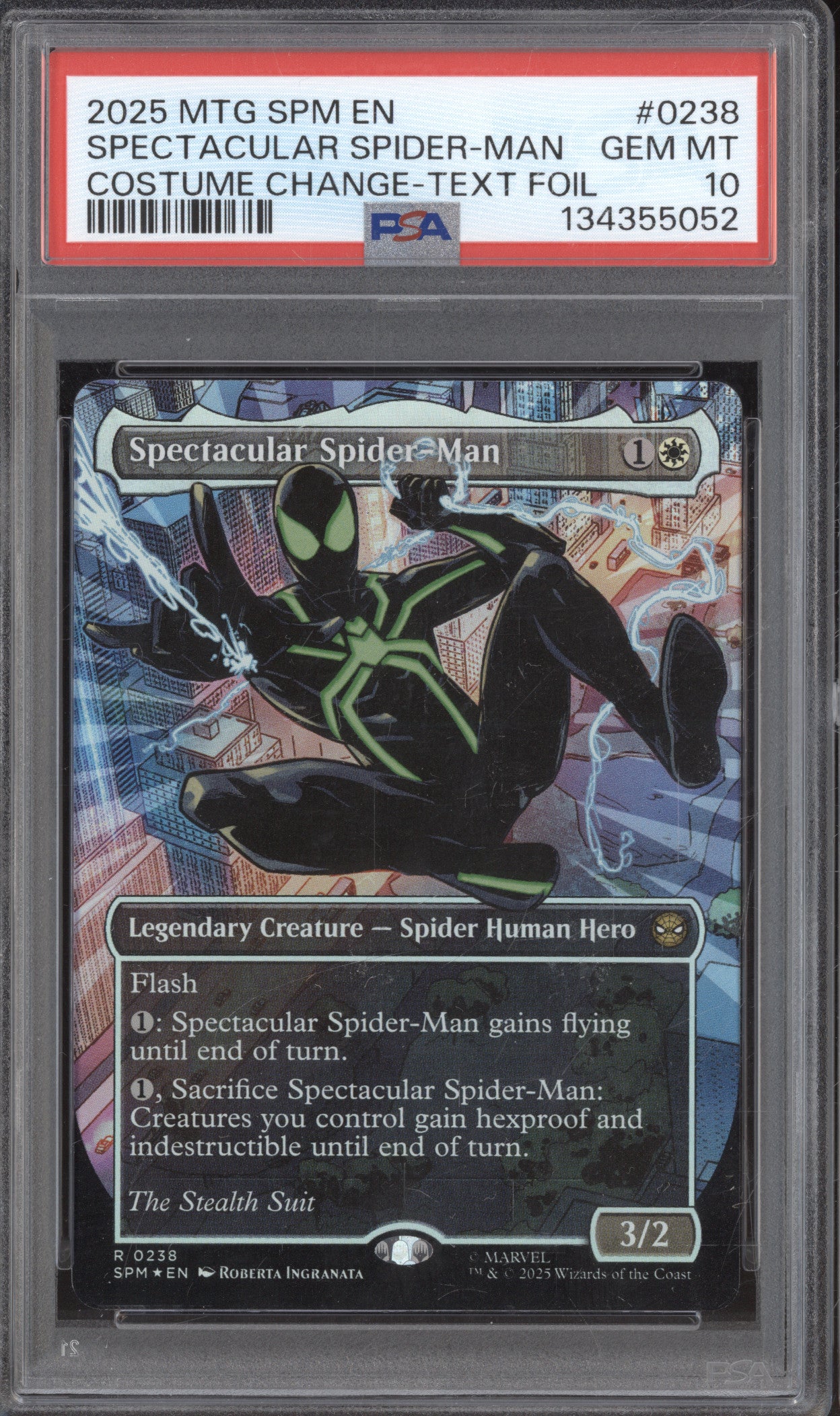 2025 MTG Marvel Spectacular Spider-Man Costume Change Text Foil R 0238 PSA 10
