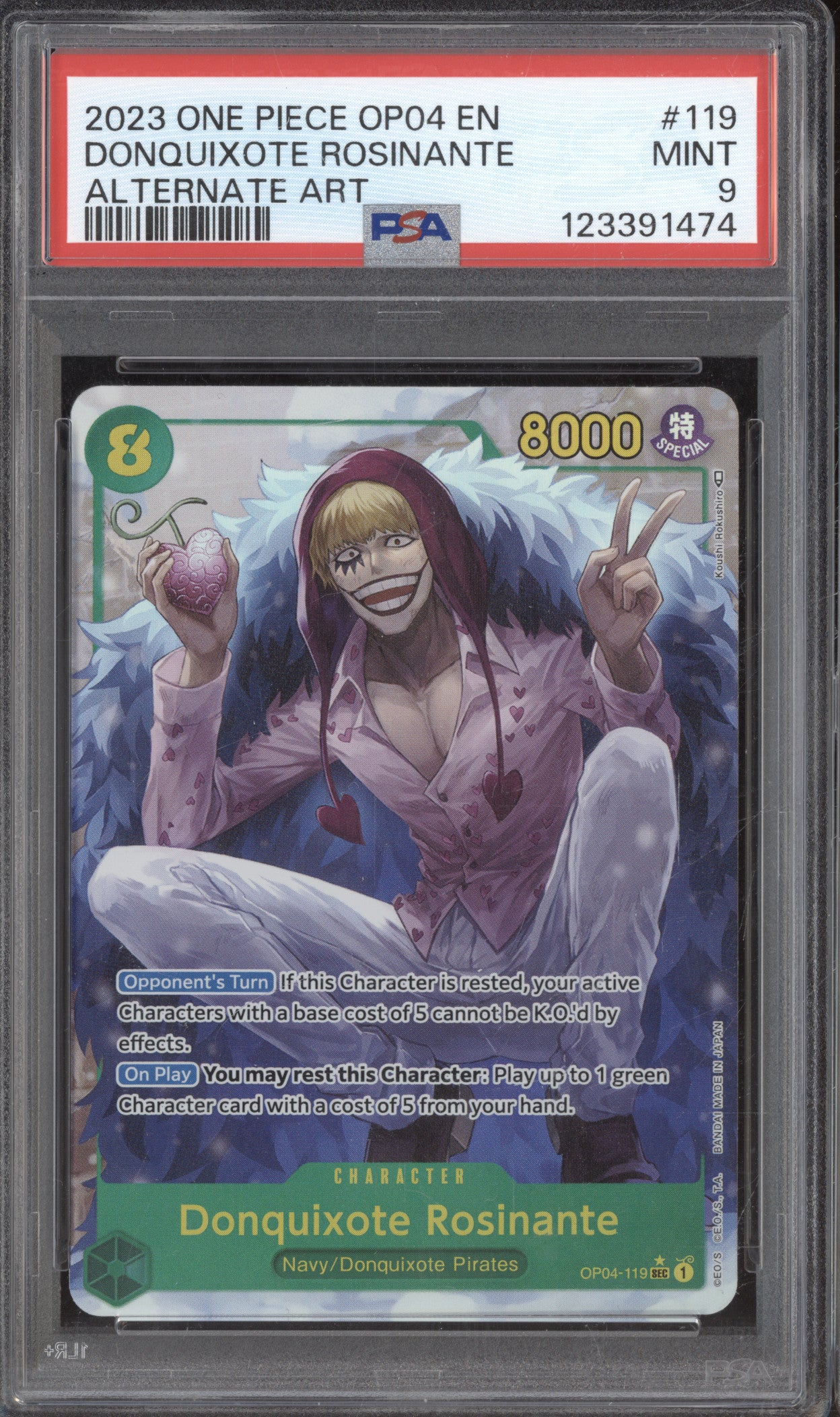 2023 One Piece OP04-119 Donquixote Rosinante Alternate Art PSA 9