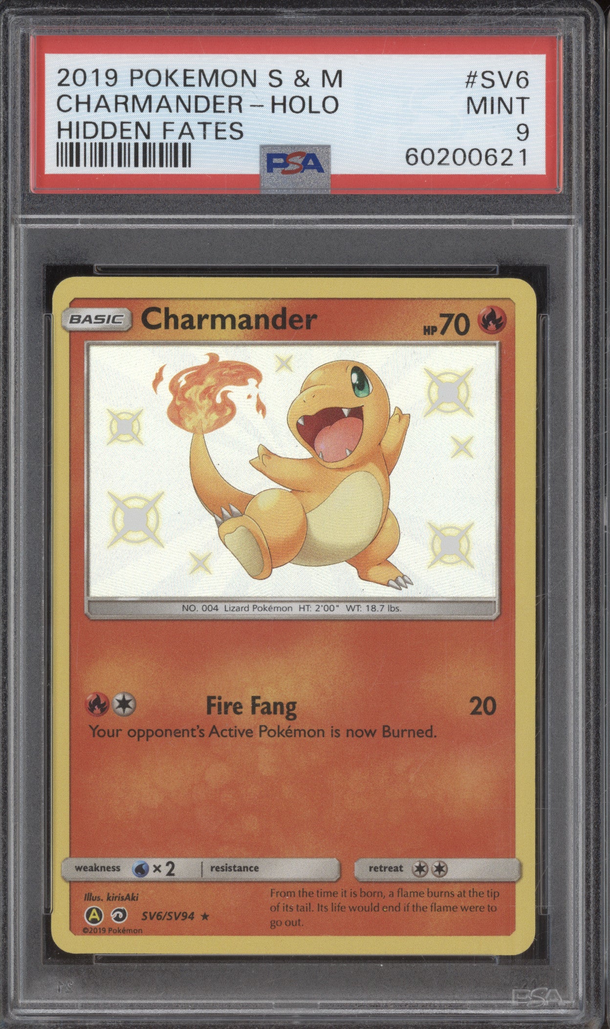 2019 Pokemon Hidden Fates SV6/SV94 Charmander Shiny Vault Holo PSA 9