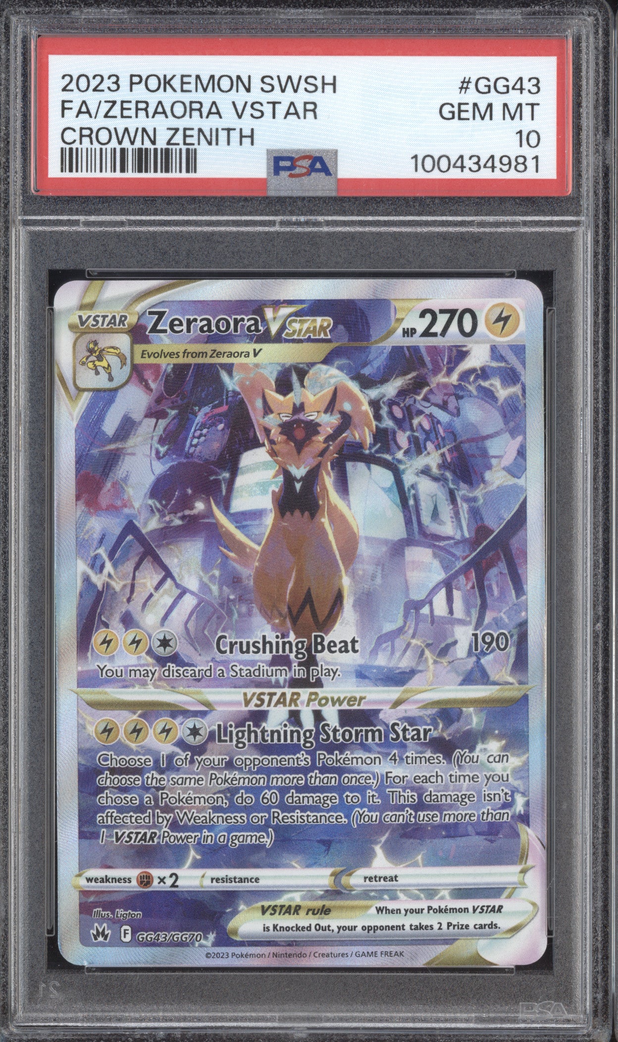 Zeraora VStar 2023 Pokemon Crown Zenith GG43/GG70 Galarian Gallery PSA 10