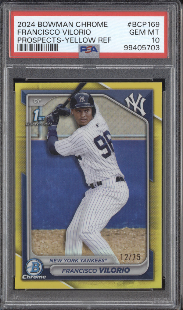 Francisco Vilorio 2024 Bowman Chrome BCP-169 Yellow 1st RC 12/75 PSA 10