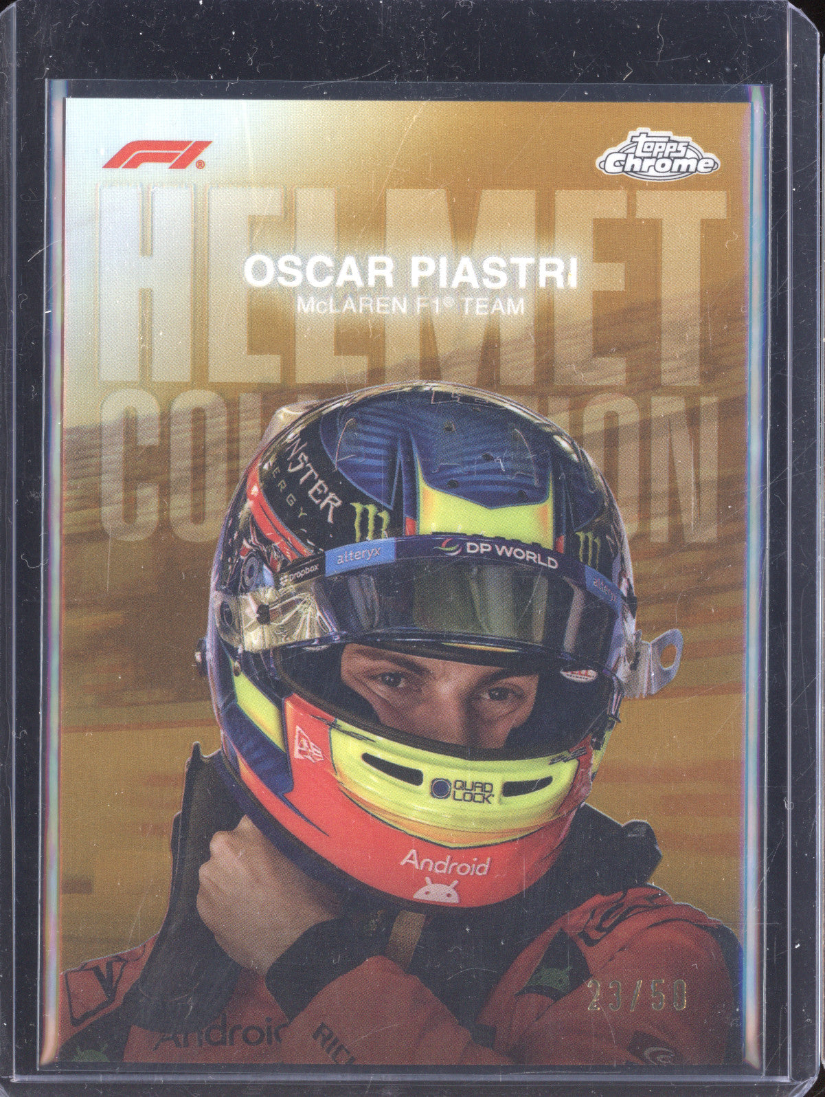Oscar Piastri 2024 Topps Chrome HC-8 Helmet Collection Gold 23/50