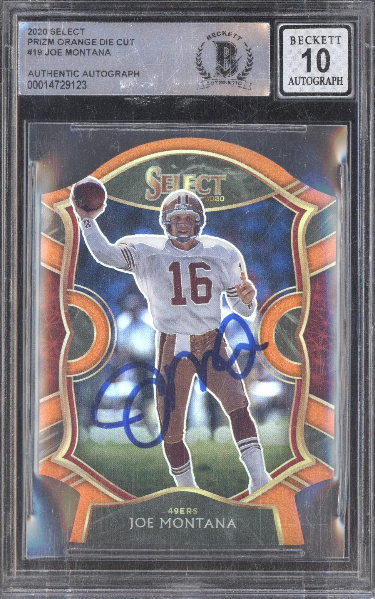 Joe Montana 2020 Panini Select 19 Prizm Orange Die Cut/10