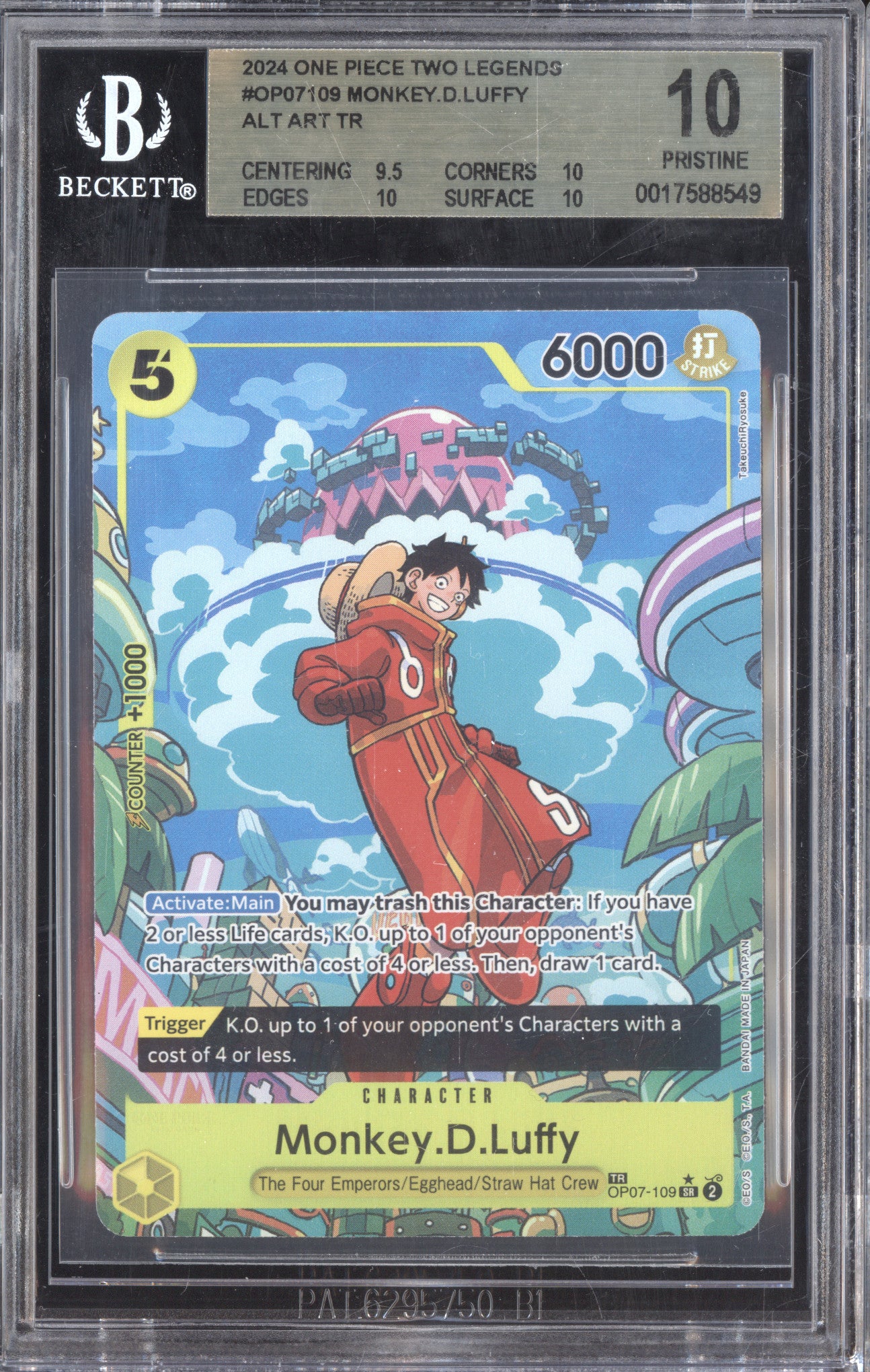 Monkey.D.Luffy 2024 One Piece Two Legends OP07-109 Super Rare Alt Art BGS 10