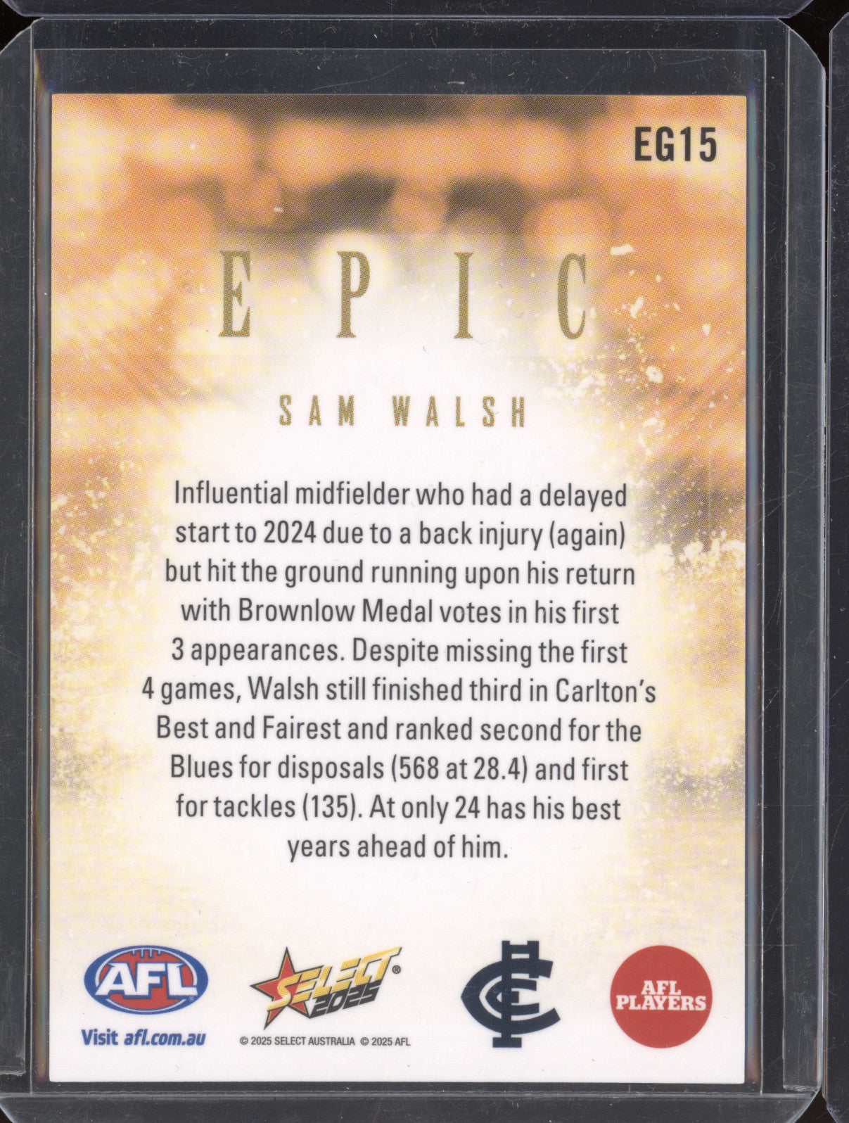 2025 AFL Select Footy Stars ER15 Sam Walsh Epic Gold 30/75