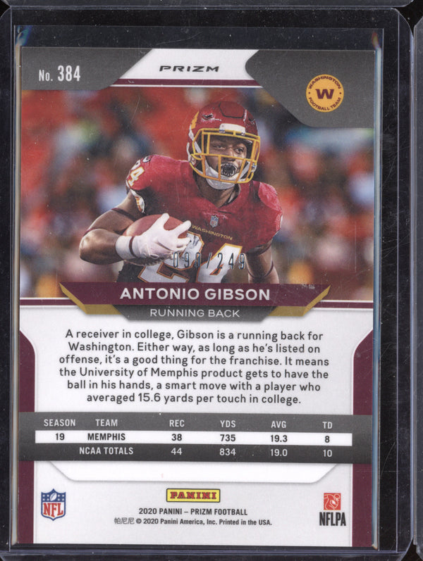 Antonio Gibson 2020 Panini Prizm 384 Orange RC 90/249