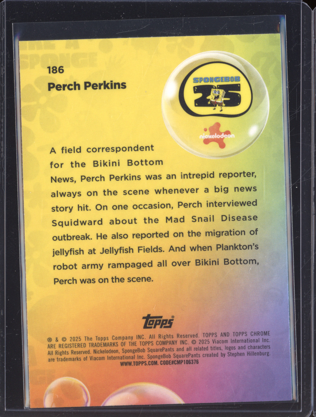 2025 Topps Chrome SpongeBob SquarePants 186 Perch Perkins Green Refractor /199