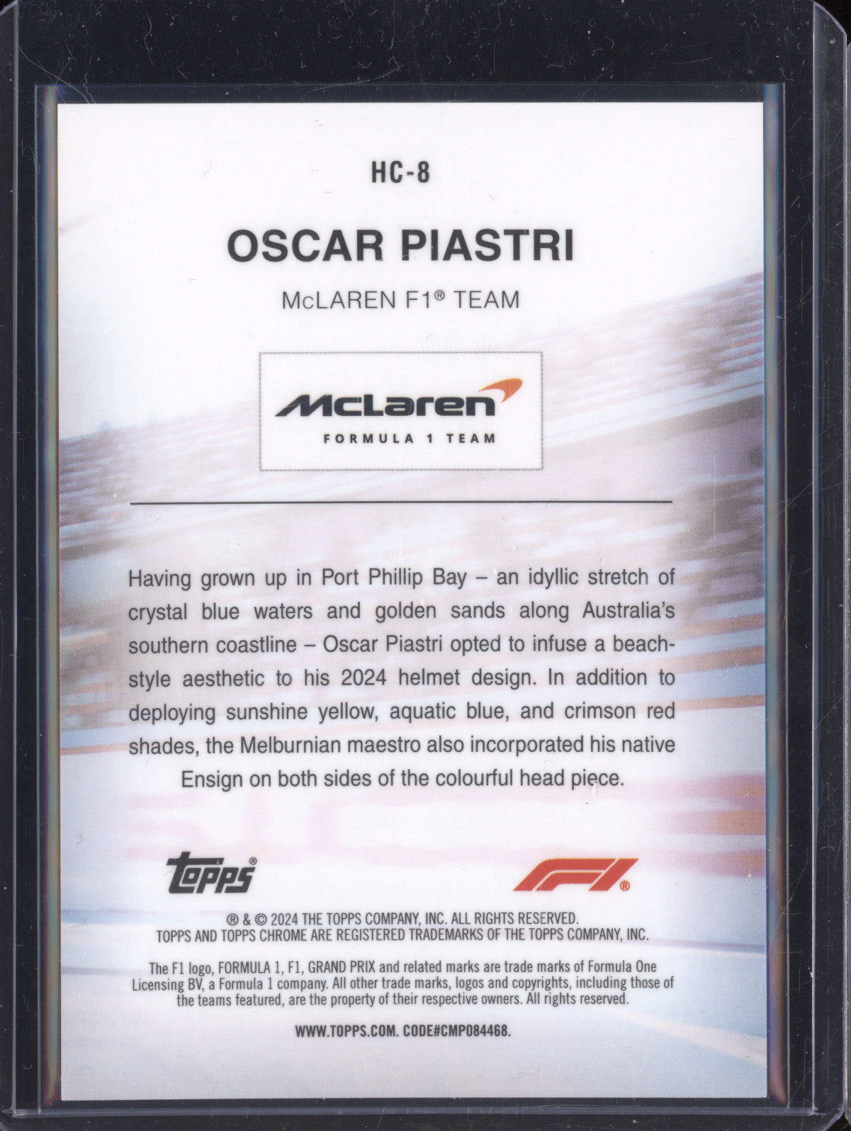 Oscar Piastri 2024 Topps Chrome HC-8 Helmet Collection Gold 23/50