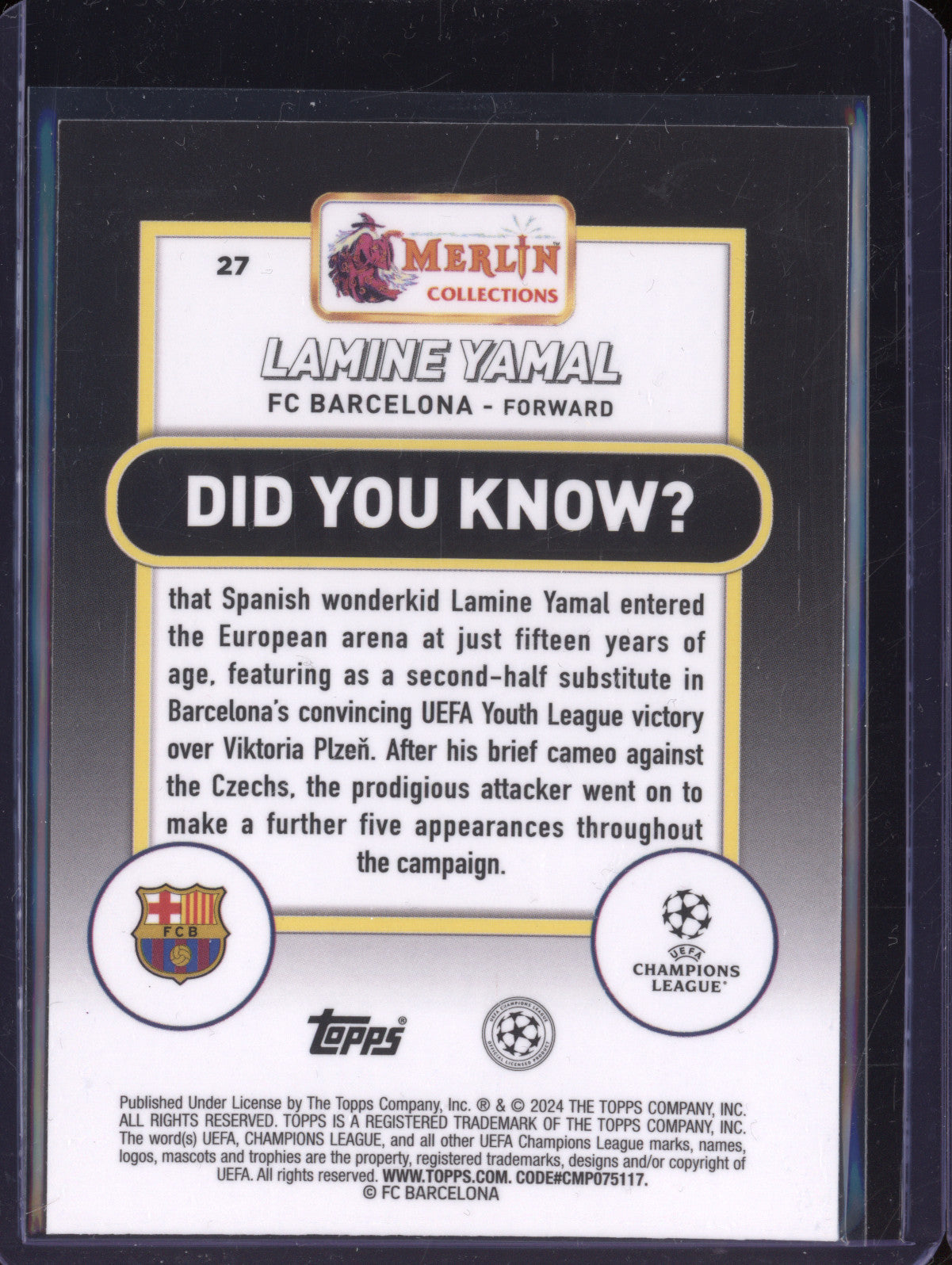 Lamine Yamal 2023-24 Topps Merlin UCC 27 RC