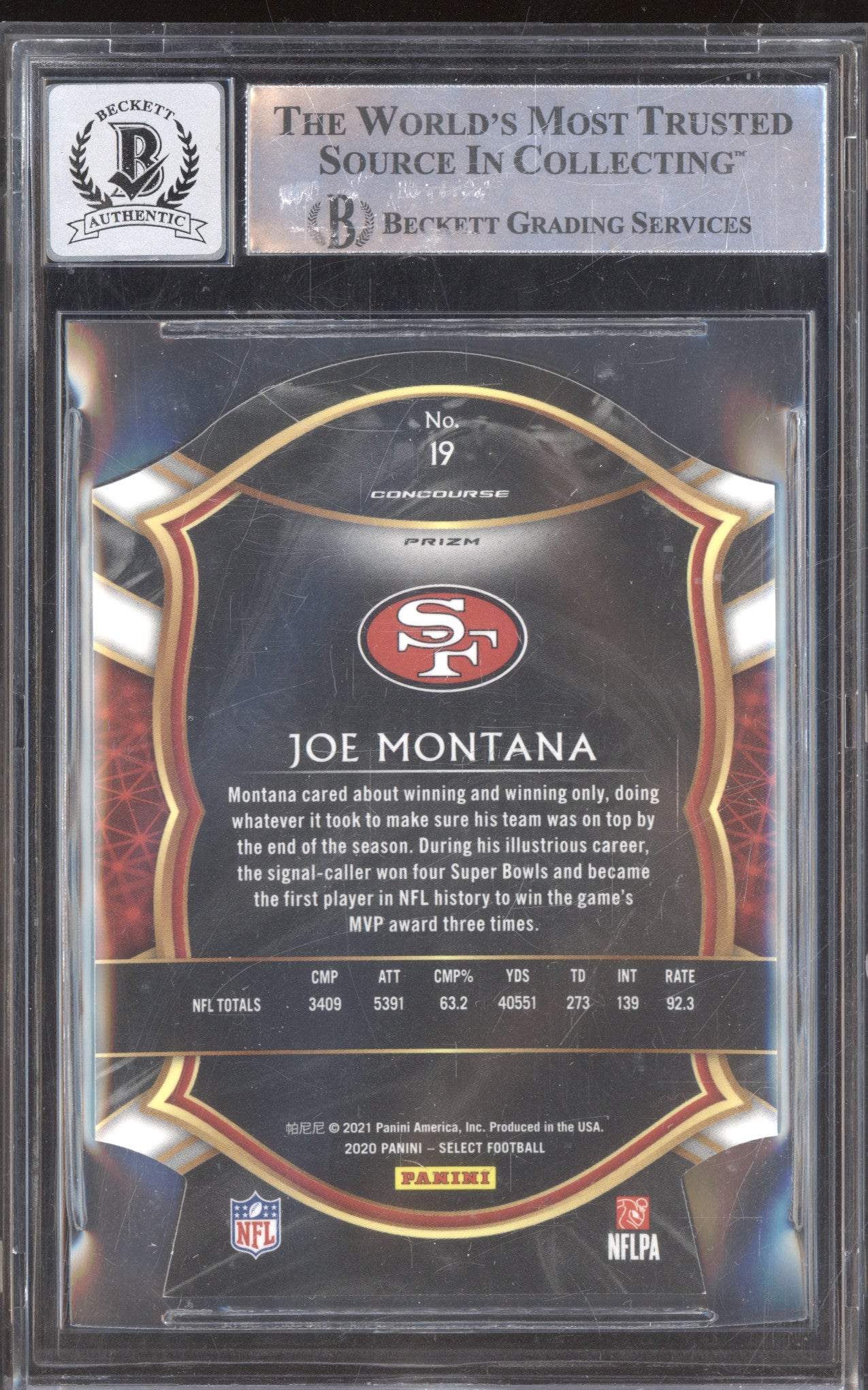 Joe Montana 2020 Panini Select 19 Prizm Orange Die Cut/10