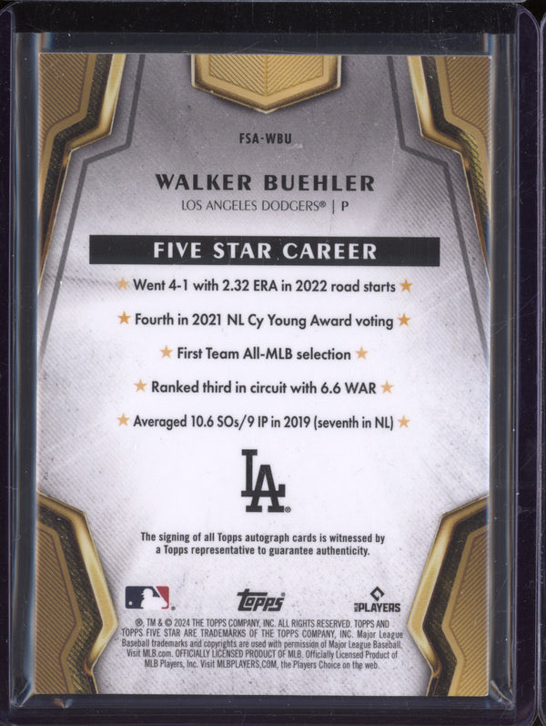 Walker Buehler 2024 Topps Five Star FSA-WBU Five Star Auto Aqua 20/75