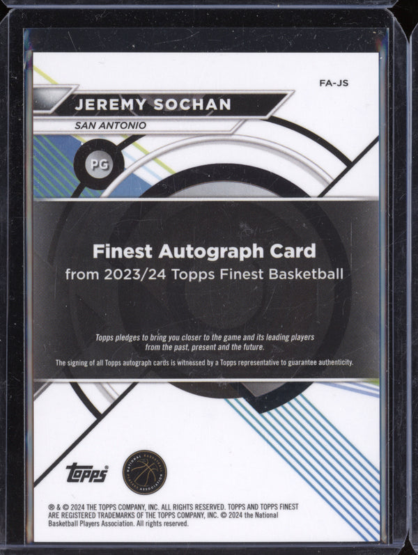 Jeremy Sochan 2023-24 Topps Finest FA-JS Finest Auto Blue Geometric 15-99