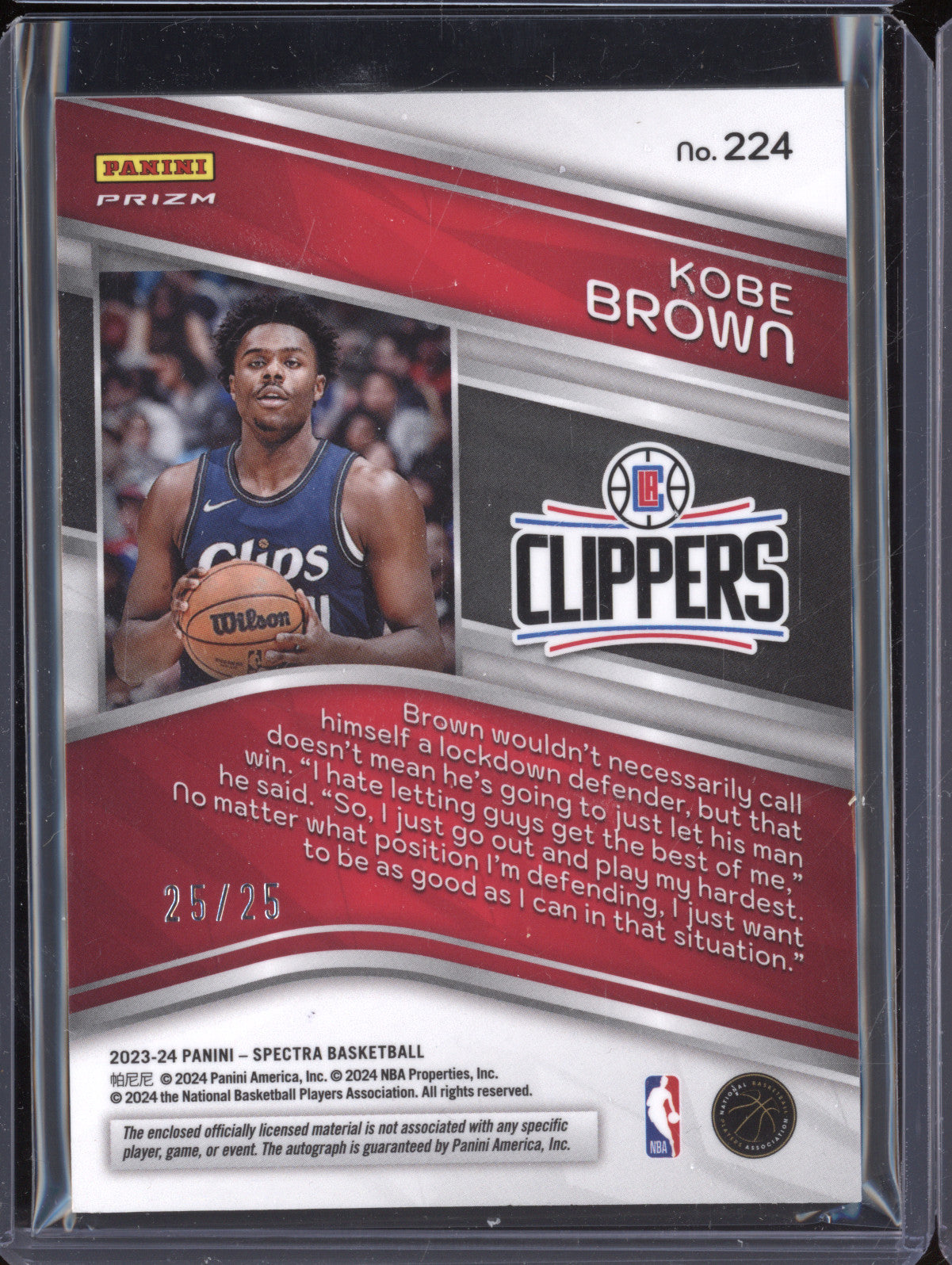 Kobe Brown 2023-24 Panini Spectra 224 Rookie Jersey Auto Meta RC 25/25