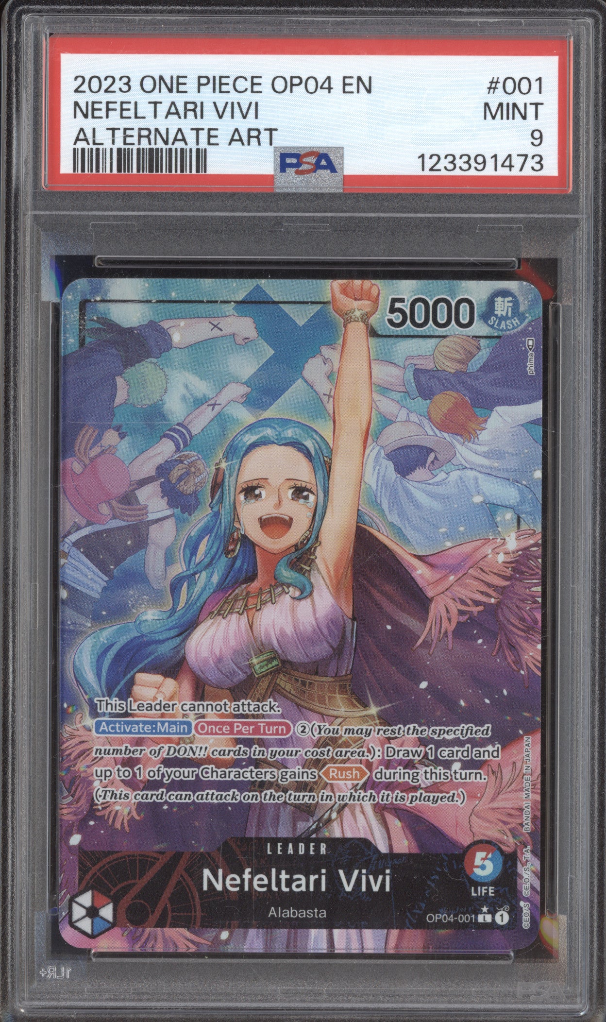 2023 One Piece OP04-001 Nefeltari Vivi Alternate Art PSA 9
