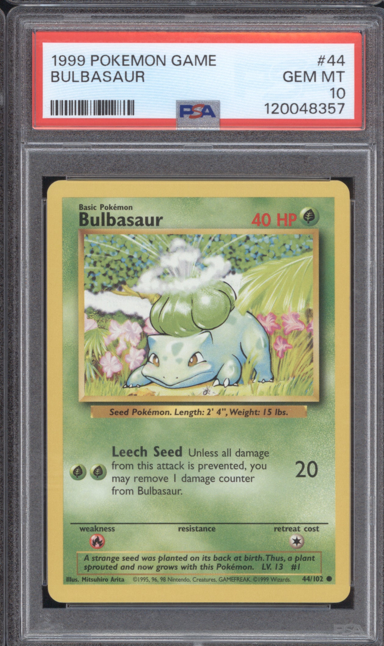 Bulbasaur 1999 Pokemon Base Set 44/102 PSA 10